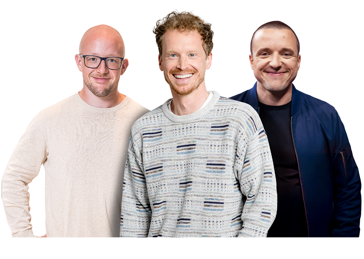 Die drei Hosts des Podcasts: Benni Zander, Per Günther, Sebastian Ulrich